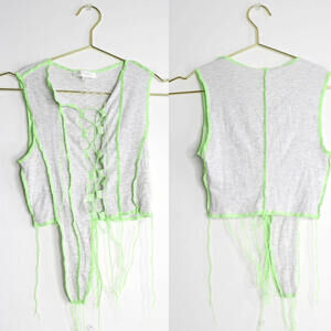 Gray & Neon Green Sexy Lace Up Crop Tank - Small